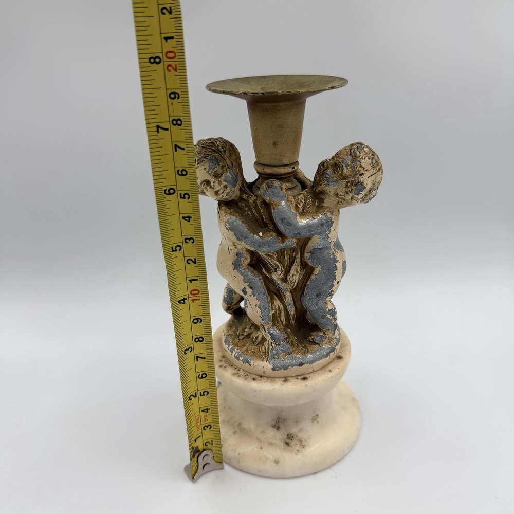 Vintage Italian Alabaster Marble Cherub Candlestick Holders Set - Made In Italy - Picture 13 of 13
